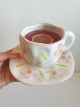 Load image into Gallery viewer, Flower ceramic mug with saucer
