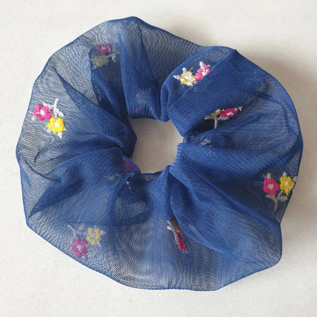 Flower embroidery scrunchie